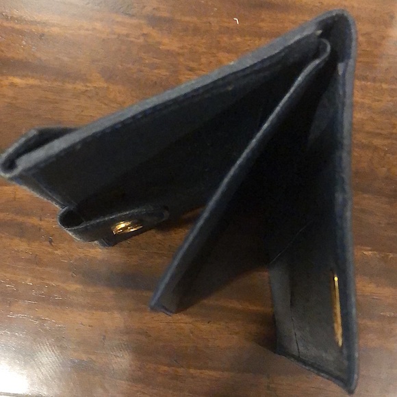 M GUCCI GG Monogram Navy Blue Leather Accent Long Bifold Wallet Vintage - Picture 9 of 17